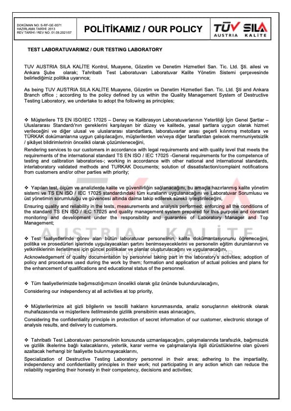 SILA Testing & Measurement Laboratory Policy
