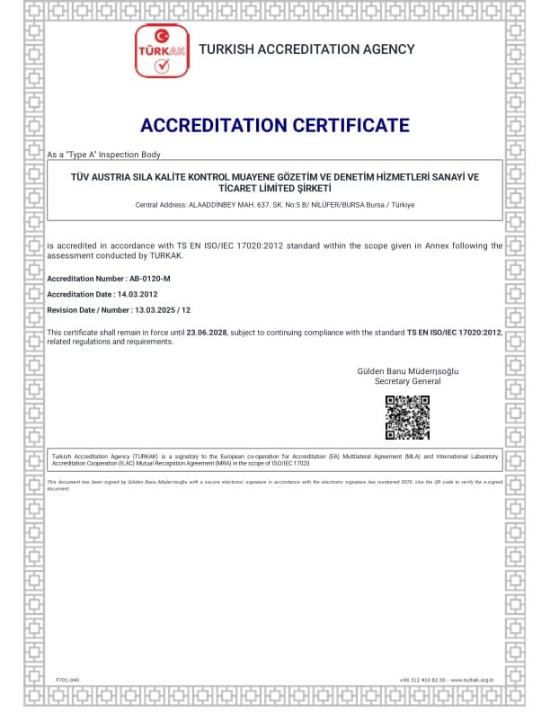 TS EN ISO/IEC 17020 Accreditation Certificate (English)