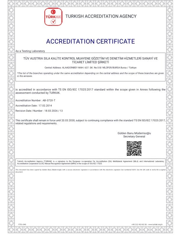 TS EN ISO/IEC 17025 Accreditation Certificate (English)