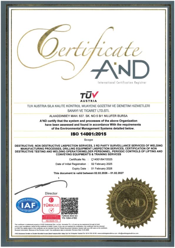 ISO 14001 Çevre Yönetim Sistemi Sertifikası (İngilizce)