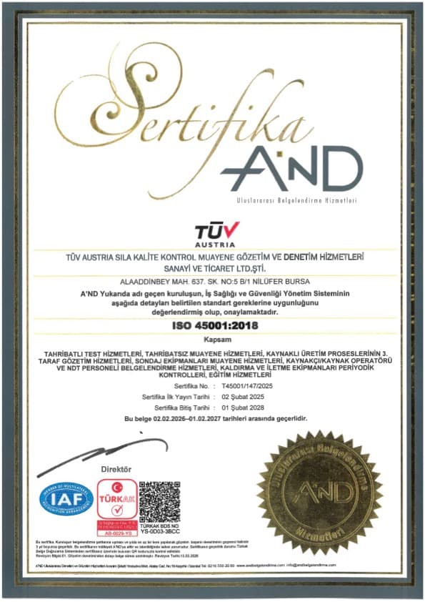 ISO 45001 İş Sağlığı ve Güvenliği Yönetim Sistemi Sertifikası