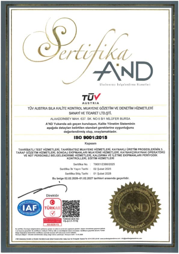 ISO 9001 Quality Management System Certificate (Turkish)