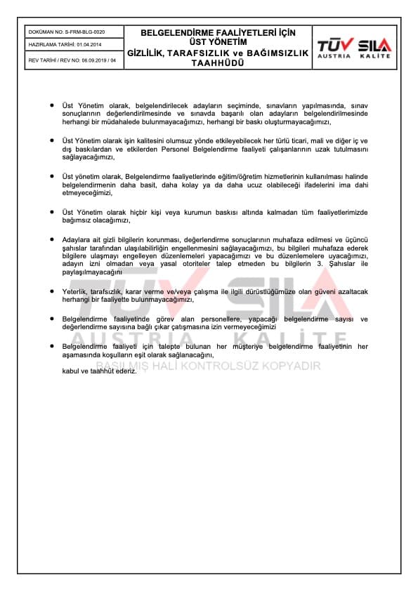 Top Management ISO 17024 Commitment
